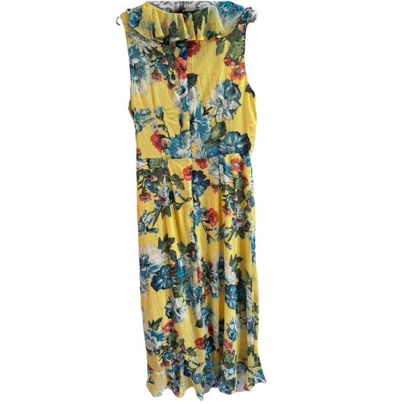 LONDON TIMES Sleeveless Flowy Floral Faux Wrap Dress Size 14 Yellow Vacation - Picture 4 of 7